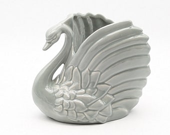 Aged Metal Swan Container Planter Porch Garden Container Pot