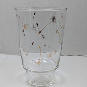 Vintage Libbey Clear Tumbler glass Gold Windblown Dandelion Seed 4 3/4&quot;