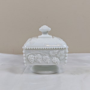 Westmoreland Milk Glass Beaded Grape Lidded Candy Dish