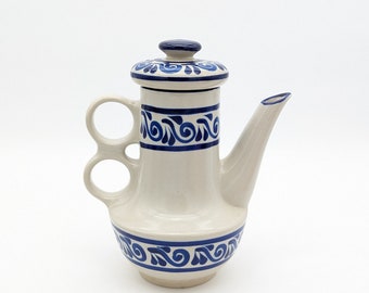 Salt Glaze Stoneware Teapot Cobalt Blue Design Unique Double Handle