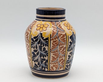 陶芸品 陶器 花瓶 メキシカンアンティーク ヴィンテージ ベージュ ブルー フローラル 釉薬 セラミック メキシカン