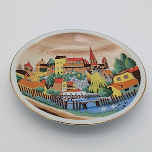 Brazilian Plate Colorful Village Scene by Schmidt Vintage 1986