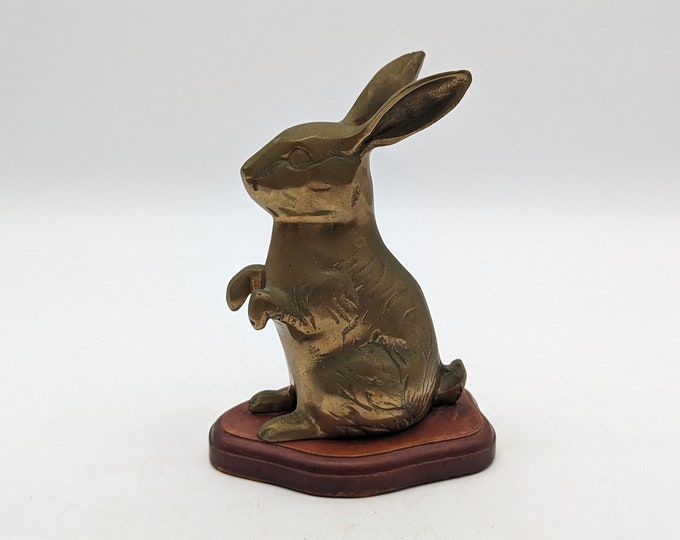 Vintage Brass Bunny Rabbit Figurine on Wood Base - Etsy
