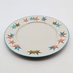 Franciscan Sycamore Leaf Dinner Plate with Blue Brown and Green Leaves Blue Rim