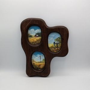 Vintage Original Acrylic Hand Painted Farm Scenes in Unique Frame