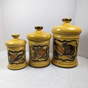 Los Angeles Pottery Mid Century 3pc Canister Set 1963 Olive/Avocado RARE