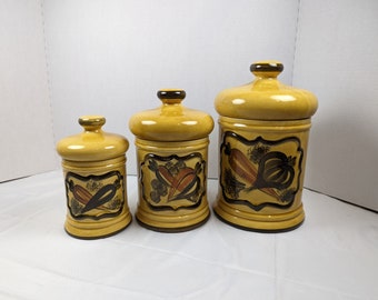 Los Angeles Pottery Mid Century 3pc Canister Set 1963 Olive/Avocado RARE