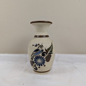 Vintage Tonala Mexico Pottery Vase Folk Art Bird Signed Gardiel