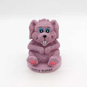 Vintage &quot;Bunny Money&quot; Lavender Plastic Rabbit Bank