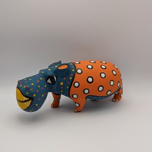 Beautiful House Hippo Brightly Painted in Orange, Blue and Yellow