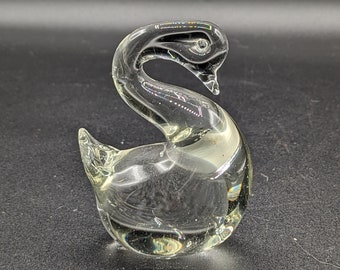 Vintage Art Glass Hand Blown Clear Swan Figurine