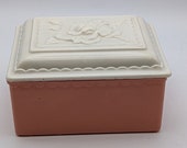 Vintage Fire King Trinket Box w Dusty Rose Pink Ivory White Vitrock Lid