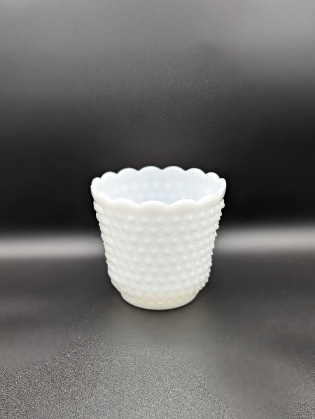 Vintage Fireking Hobnail Milk Glass Jardiniere Planter Vase Scalloped