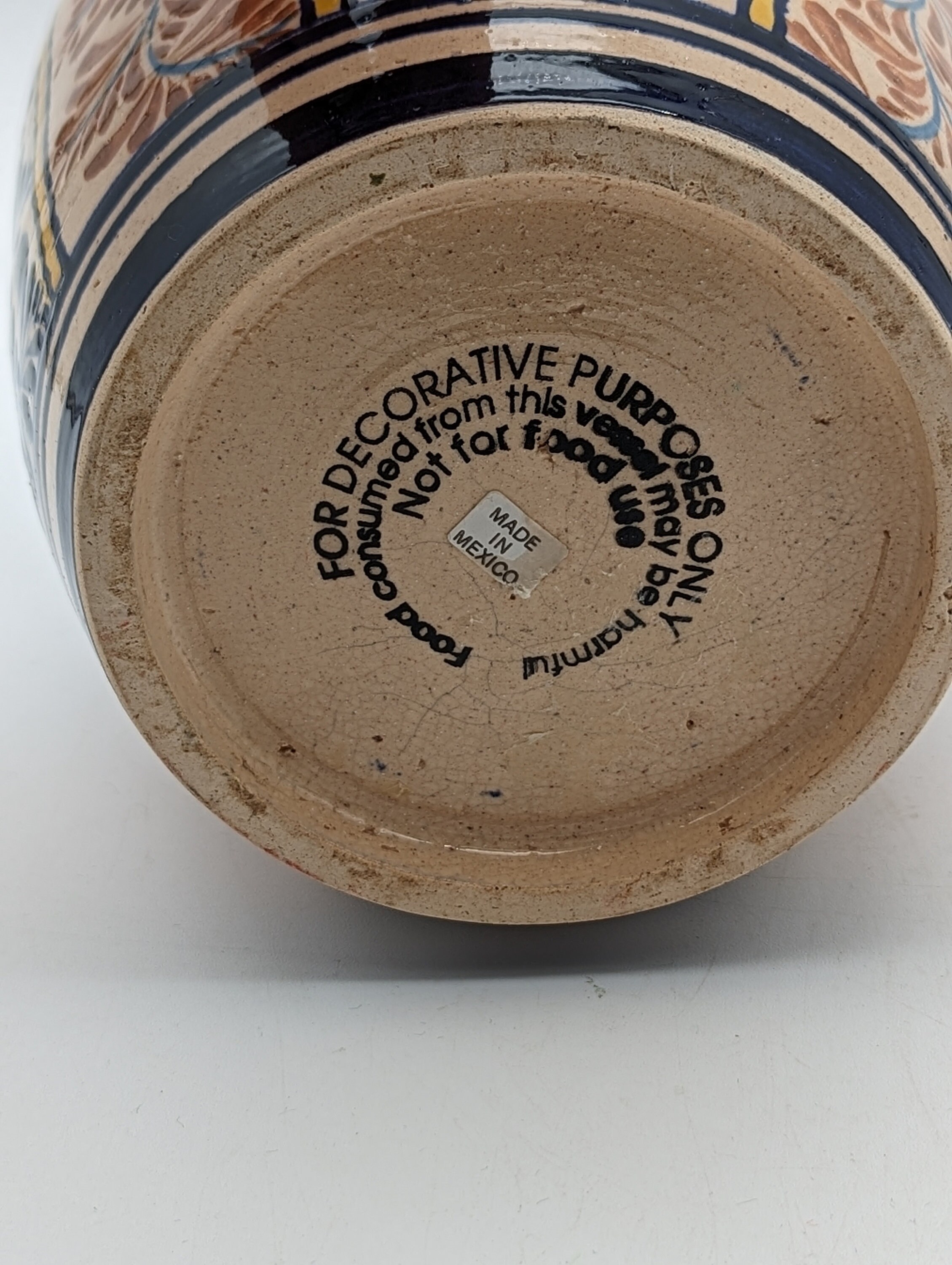 ヴィンテージ ベージュ ブルー フローラル 釉薬 セラミック メキシカン