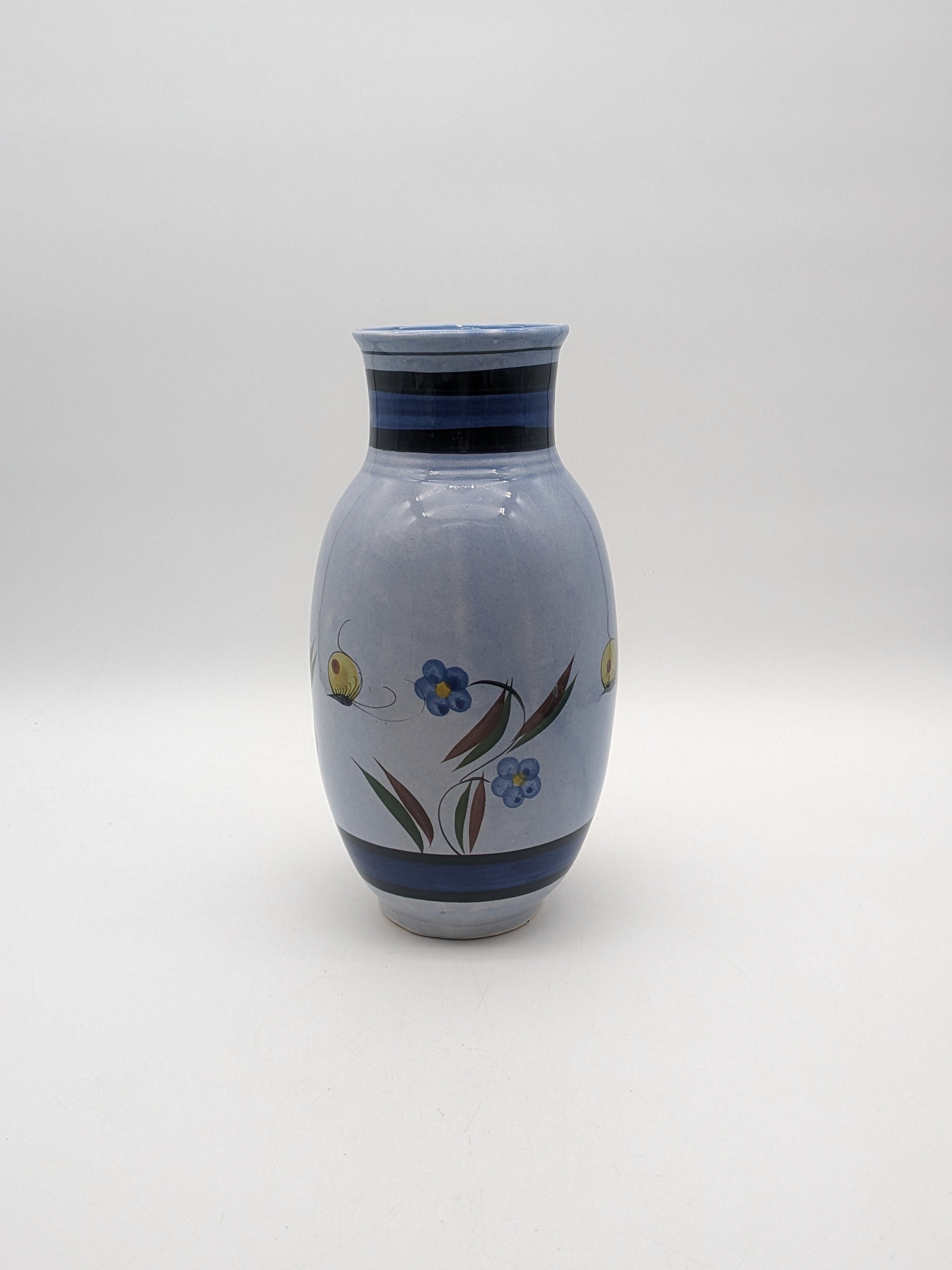 花と蝶が描かれたヴィンテージの手描きトナラ陶器の花瓶 - Etsy 日本