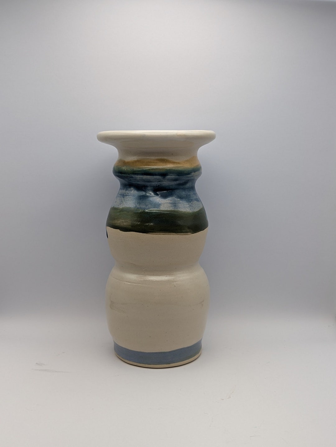 Studio Pottery Vase Green, Blue and Yellow Drip Glaze Vase - Etsy