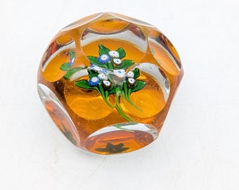 Saint Louis Art Glass Blumenstrauß Millefiori Facettierte Briefbeschwerer Bernstein Boden