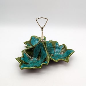 MCM Divided Serving Dish Green and Turquoise Sequoia California USA Pottery