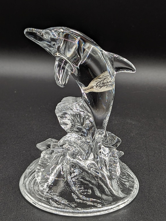 Cristal D'arques France Crystal Dolphin Figurine on Clear Glass