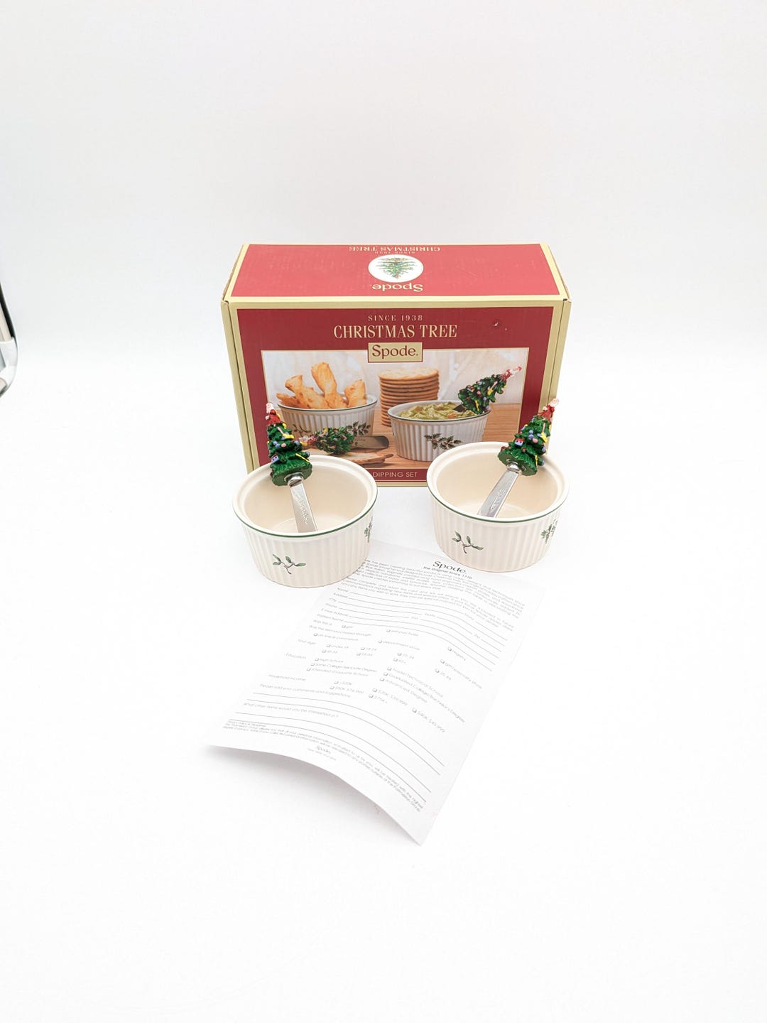 Spode Christmas Tree Dipping Set Two Holly Pattern Ramekins & Two ...