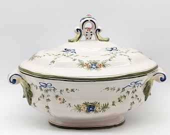 Italian Ceramic Large Deep Soup Tureen with Lid