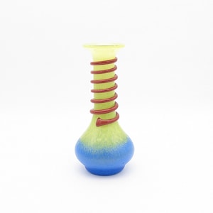 Czechslovokia Vase With Snake Design Art Glass Vase Blue Yellow with Red Wrap