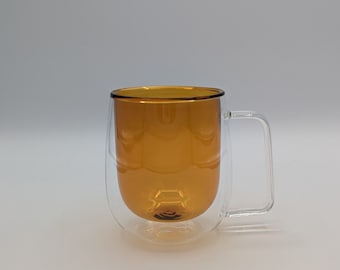 Double Wall Colored Inner Layer Glass Water Mug Coffee Tea Cup with D Handle