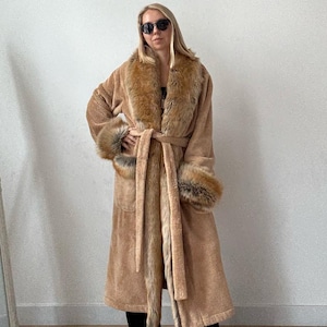Unisex Faux Fur Robe, Sand Beige Plush Loungewear