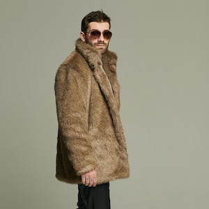 Handmade Gray Faux Fur Coat: Men&#39;s Festival Jacket
