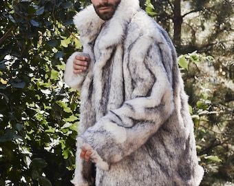 FUR ACCENTS Exotic Faux Fur Shaggy Gray Wolf - Large Baggy