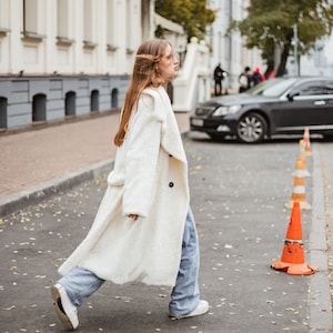Long white faux fur coat,  woman winter jacket, Maxi robe coat, Teddy bear overcoat