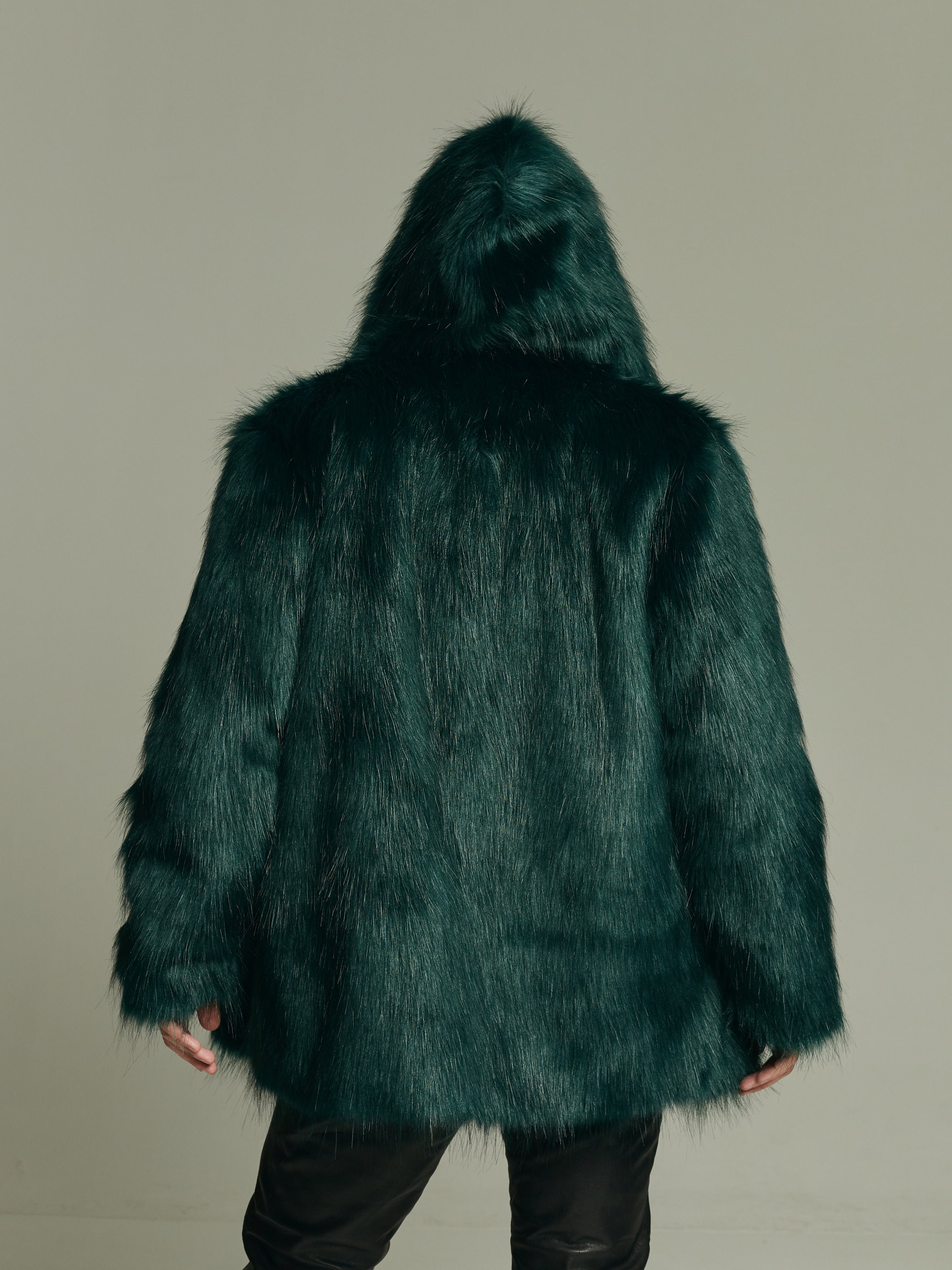 メンズ エメラルドグリーン フェイクファー フード付き フェスティバル