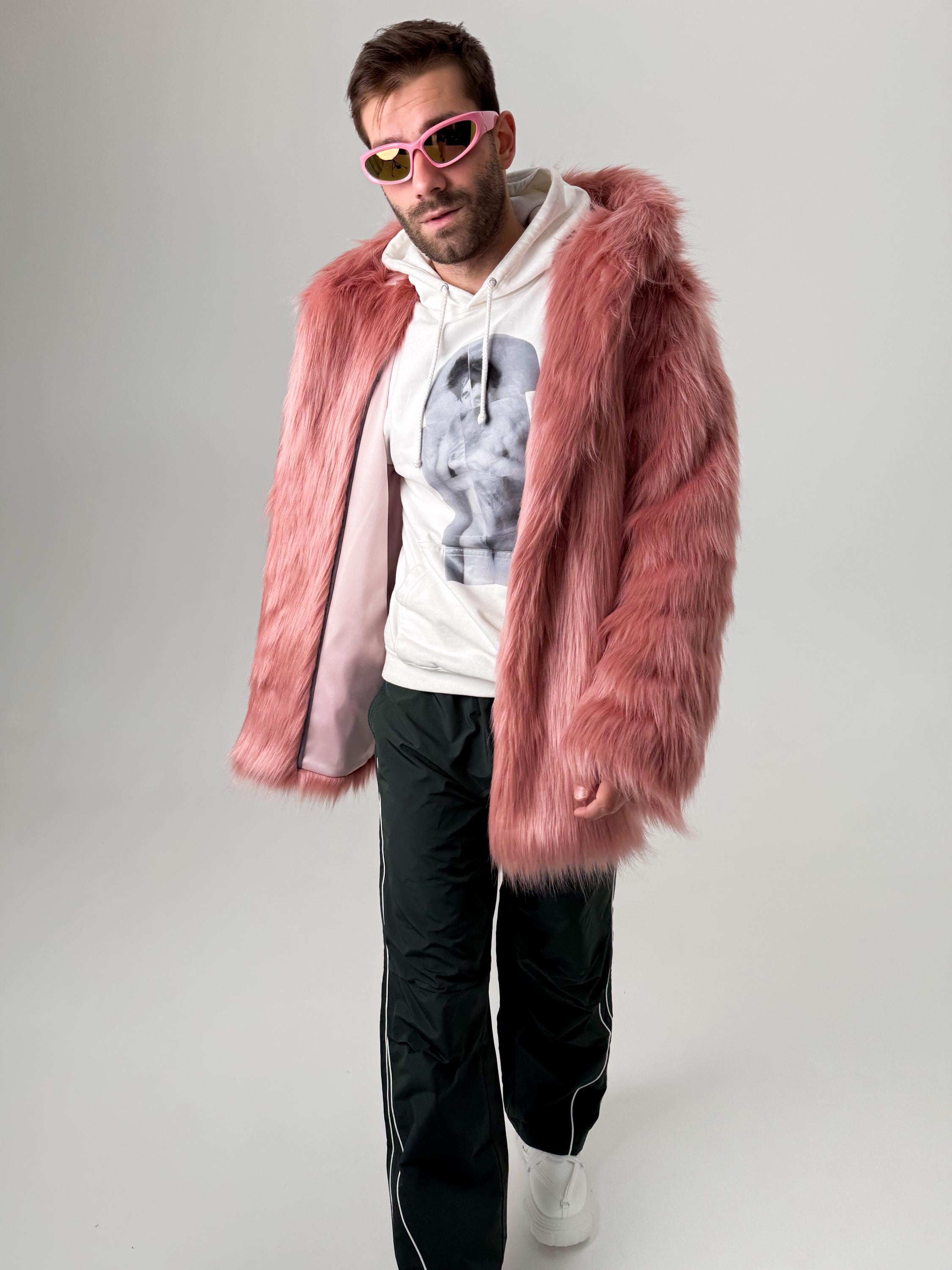 Bubblegum Haze Faux Fur Hooded Festival Coat - Rave Burning Man