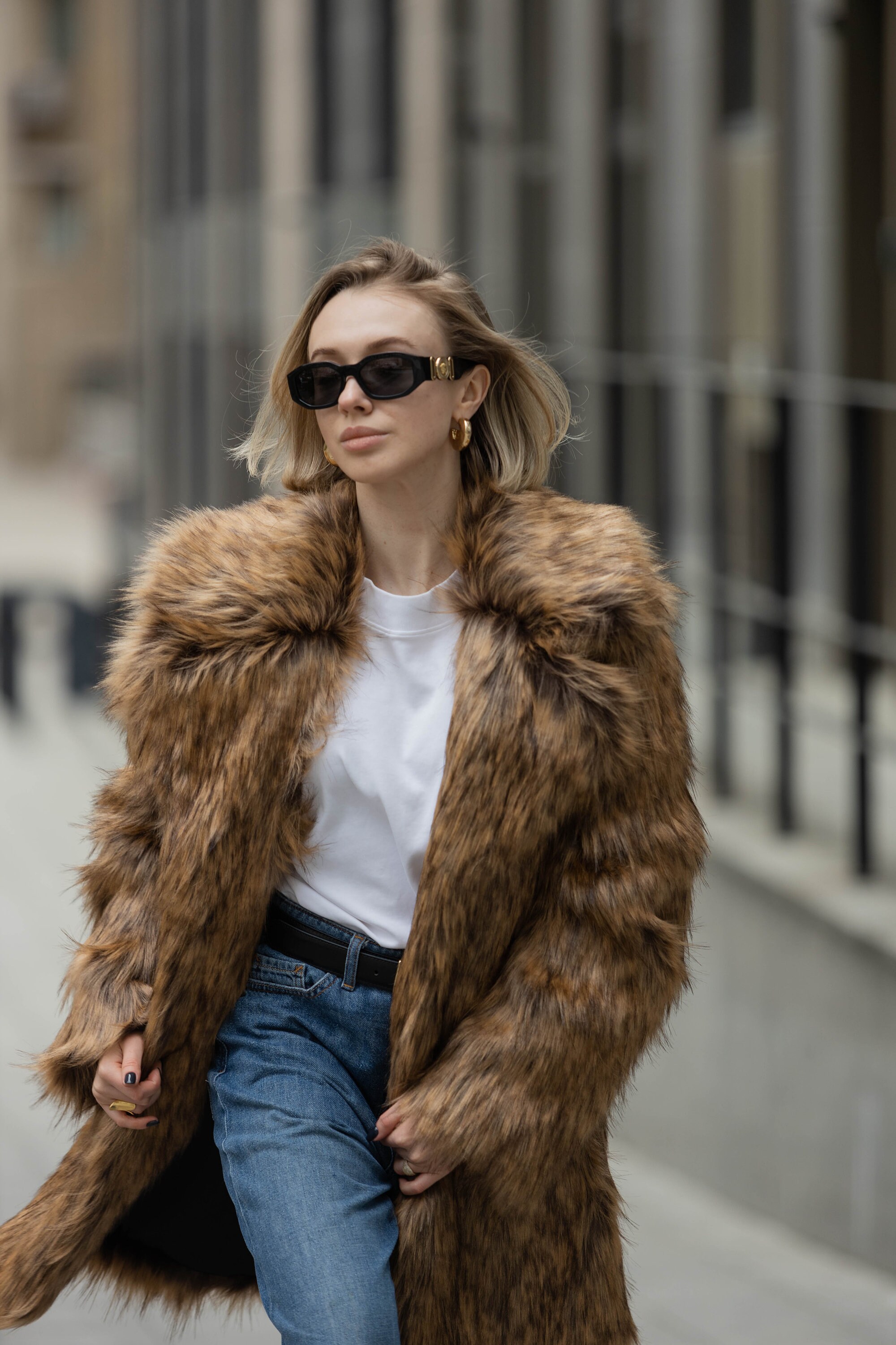 90s Grunge Faux Fox Fur Coat: Midi Length, Oversized Collar - Etsy