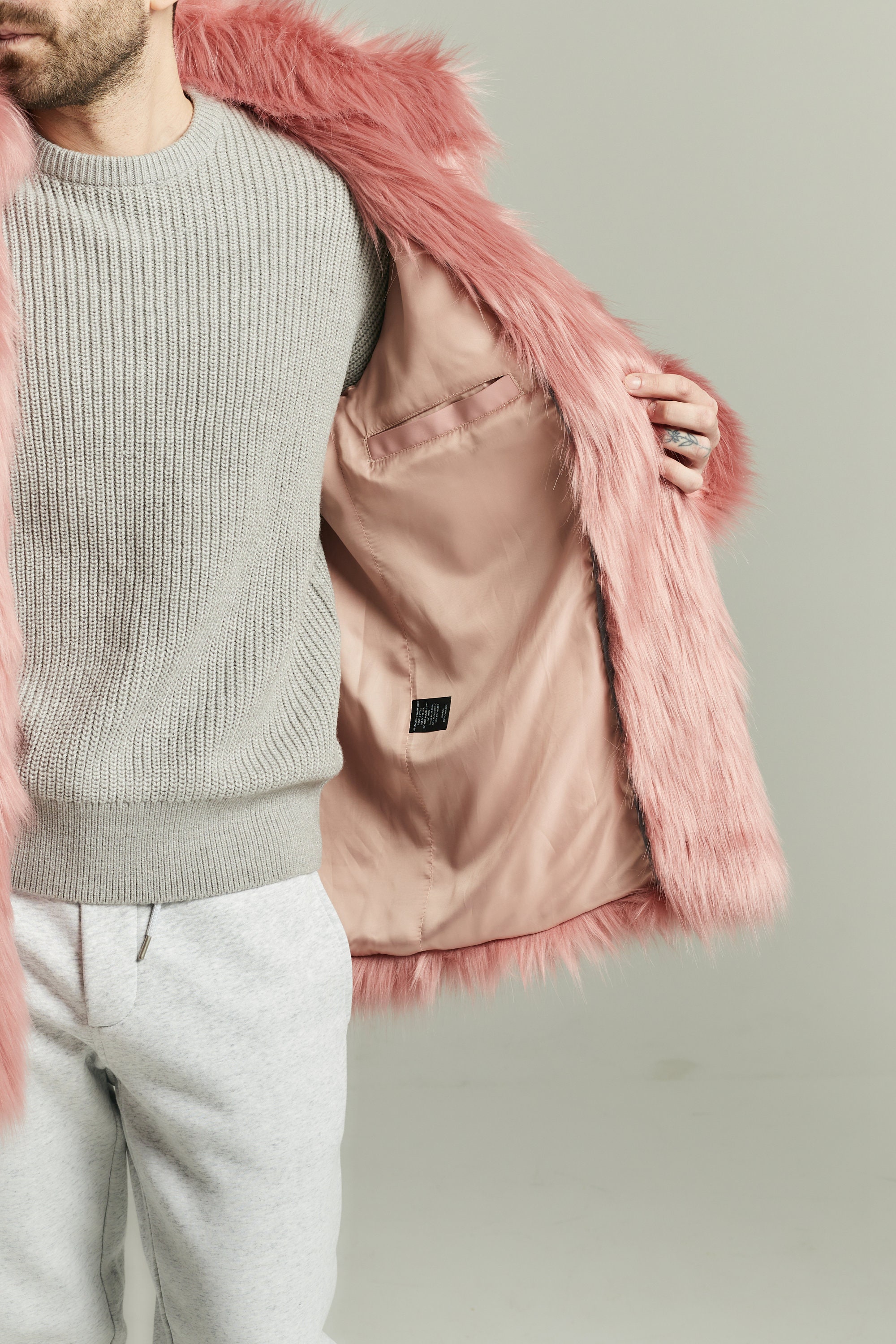 Men's Pink Faux Fur Jacket / Pimp Furry Coat, Festival Faux Men's Pink Faux Fur Jacket / Pimp Furry Coat, Festival Faux