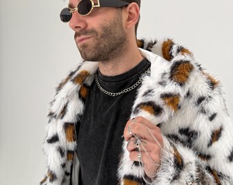 wild party leopard fur jacket vkei 黒豹 wild party leopard fur jacket vkei Oui Leopard Print Faux