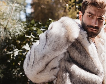 Buy Collared Wolf Faux Fur Jacket, Short Furry Coat Online in