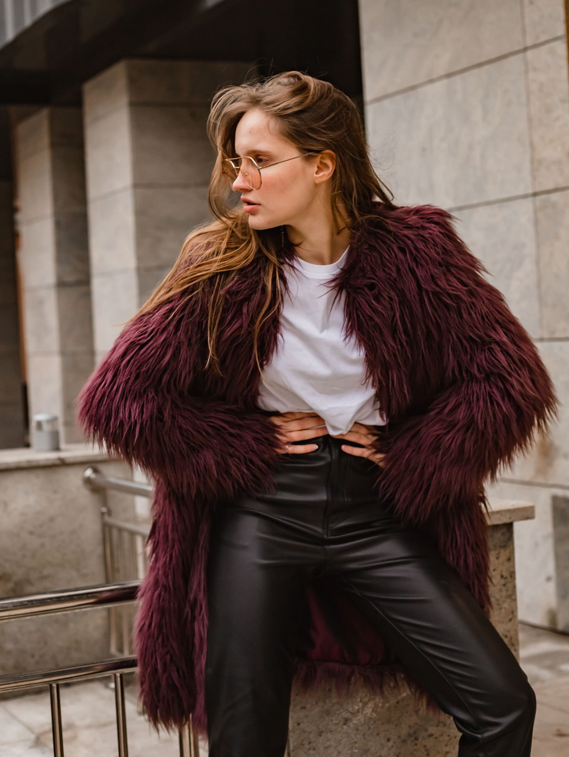 Purple Faux Fur Coat, Shaggy Plum Llama, Burning Man Coat Purple Faux Fur Coat, Shaggy Plum Llama, Burning Man Coat