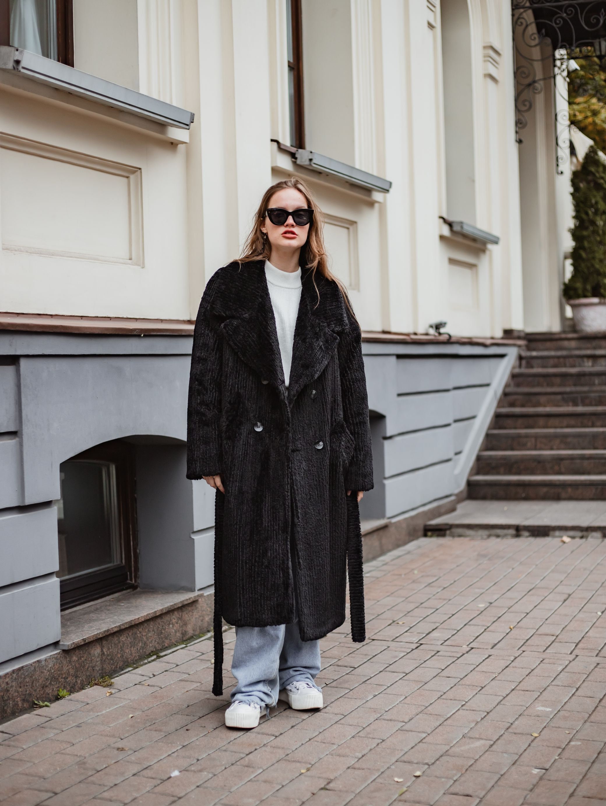 Long Maxi Black Coat / Winter Coat With Belt / Robe Faux Fur - Etsy