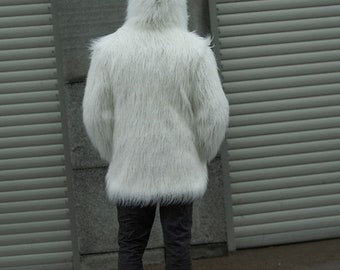 【muguet】shaggy long coat / white Shaggy Long Coat , White Faux Fur , Mongolian Fur , Fluffy
