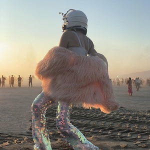 Festival light peach fluffy jacket / Burning man coat