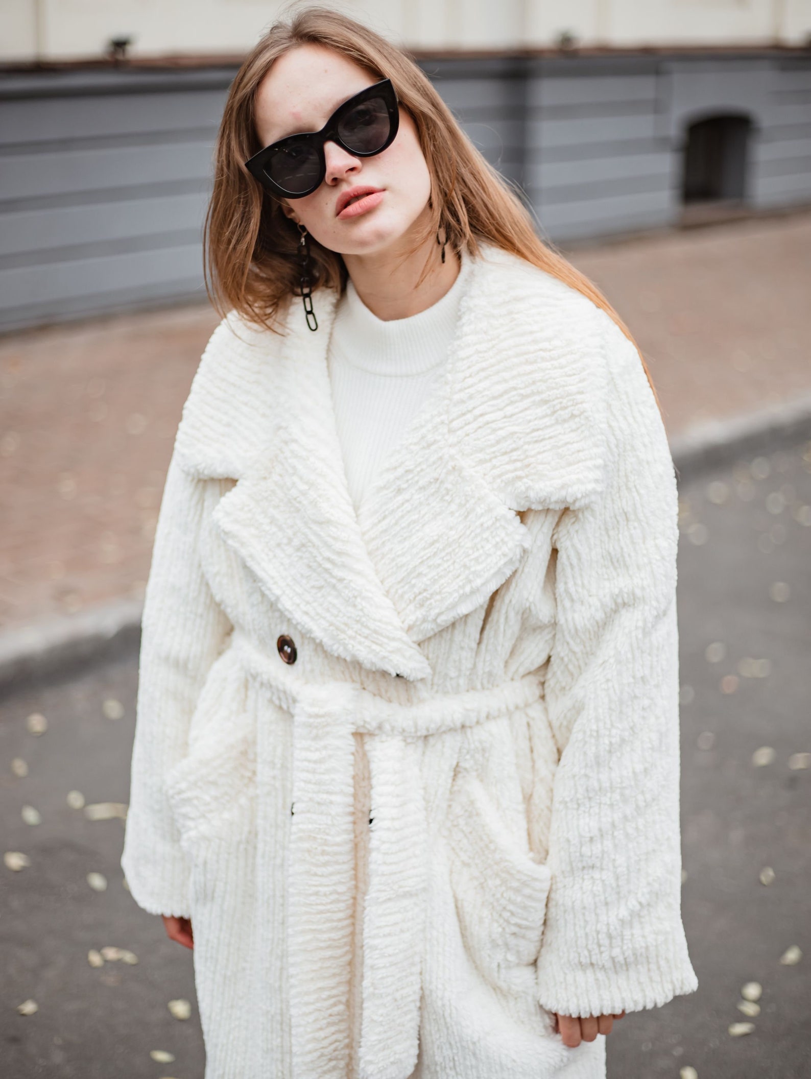 Long faux fur coat in white