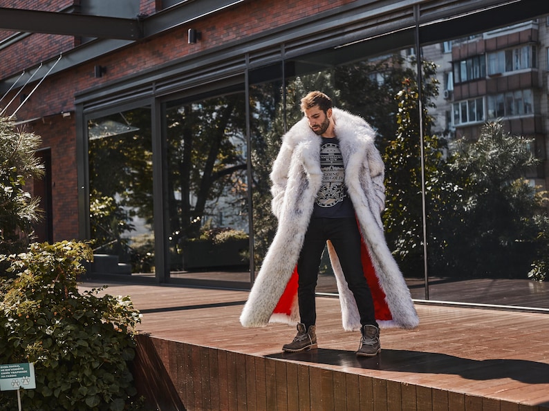 Ken Weißer Kunstpelzmantel - Lange Herren Festivaljacke Bild 1