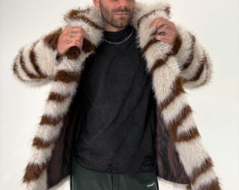 ストライプミークレイジーフェイクファーフェスティバルジャケット