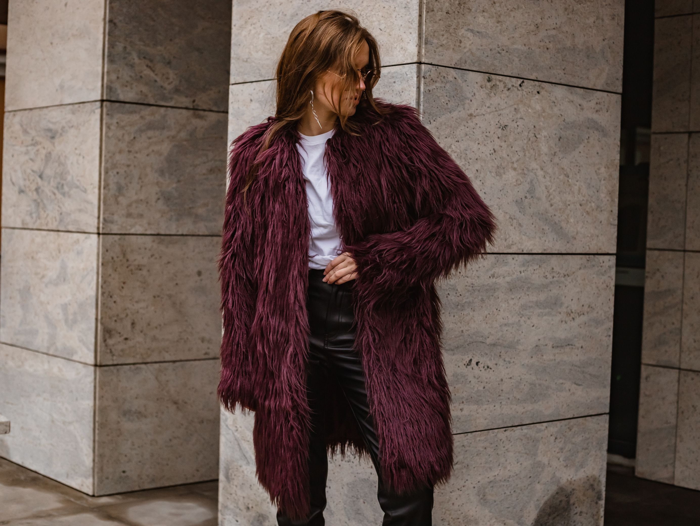 Purple Faux Fur Coat, Shaggy Plum Llama, Burning Man Coat Purple Faux Fur Coat, Shaggy Plum Llama, Burning Man Coat