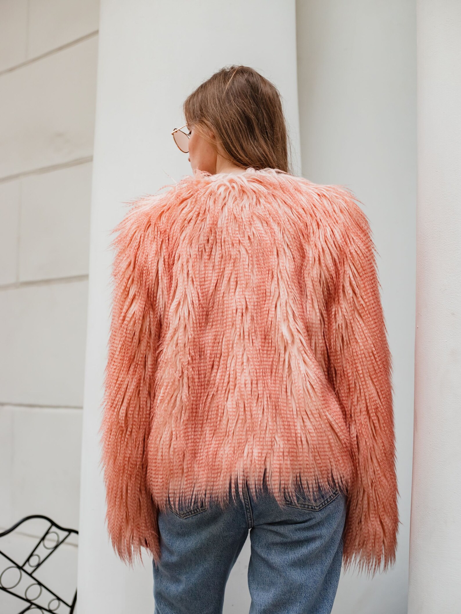 Pink feather faux fur jacket Cropped pink coat Statement Etsy