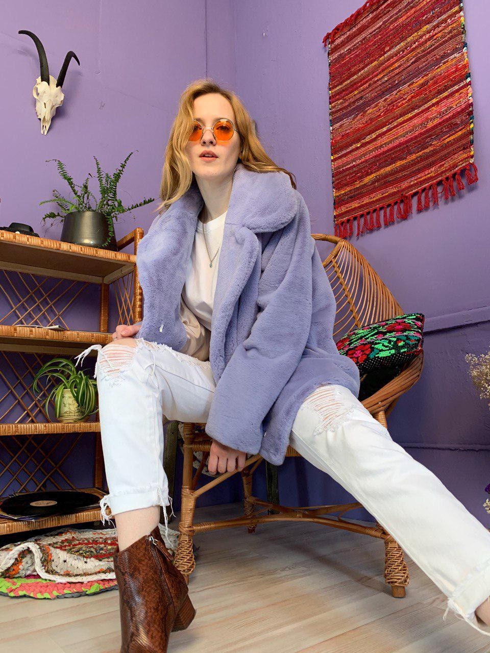 Lilac faux fur coat online
