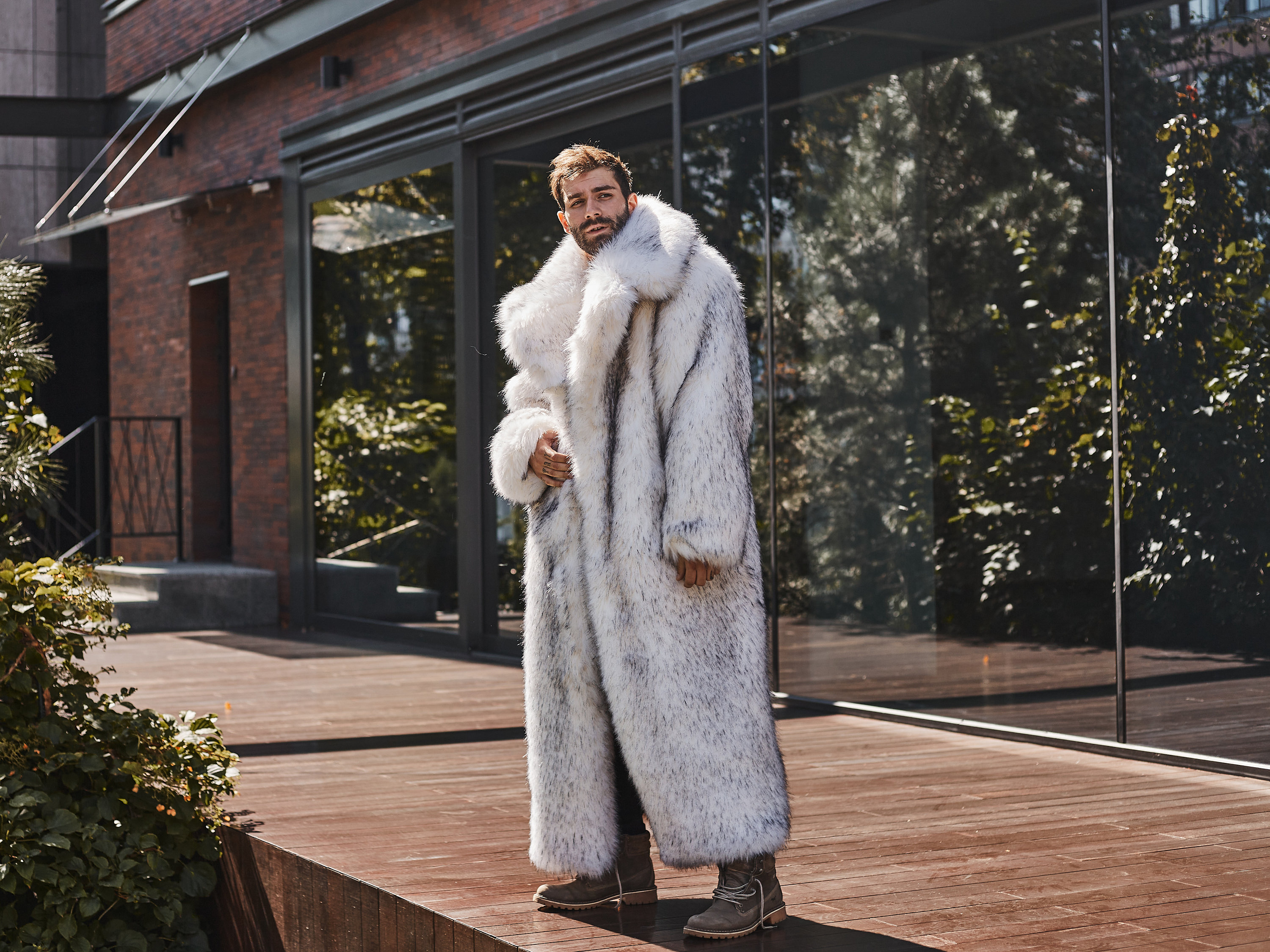 Men's White Fur Car Coat