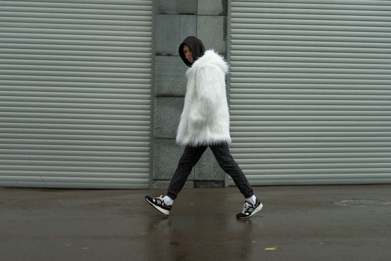 Shaggy faux fur coat hotsell white