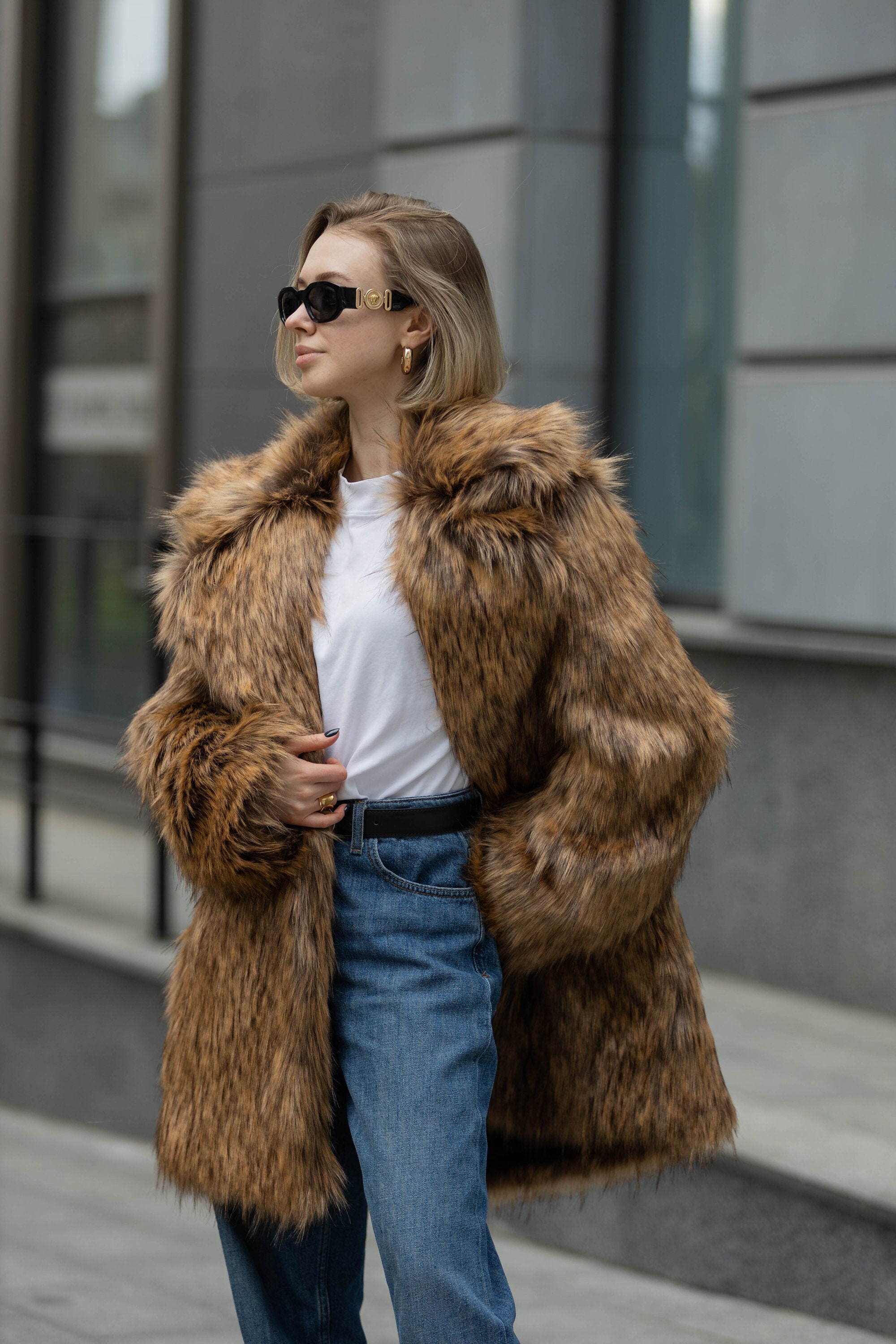 【i_am】 2way fur midi check coat i_am】 2way fur midi check coat（Woman Collared Faux Fur